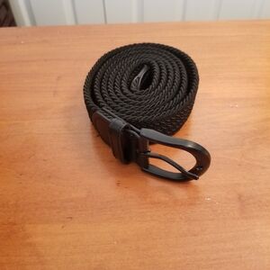 Men's Sz 48-50 Black Braided Stretch Belt Leather Trim Golf Casual